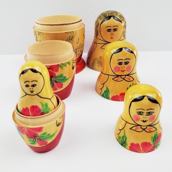 Russian Nesting Dolls Matryoshka Set 6 VTG 1965 Mampewka 6.5" Wood Hand Painted - Picture 7 of 14